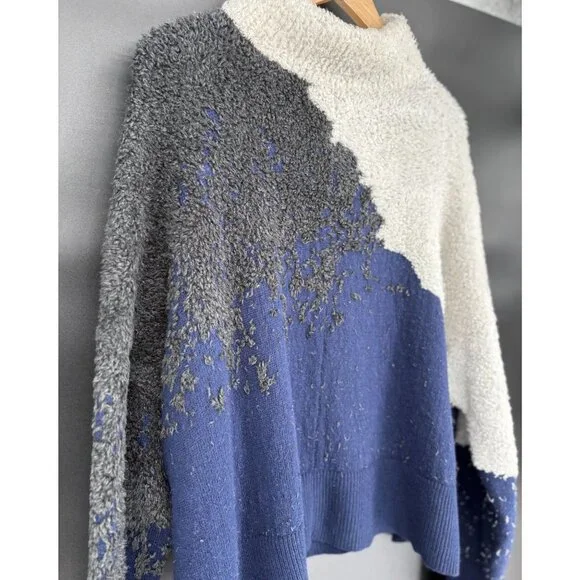 Lululemon Women's Ombre Knit Textured Turtleneck Sweater Size 14 Blue White Gray - Picture 3 of 8